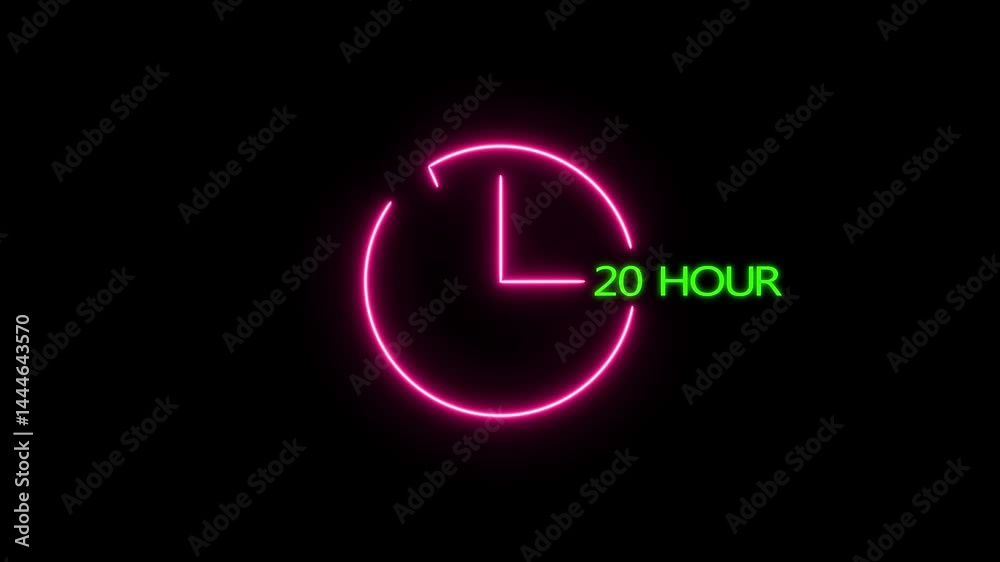 Abstract glowing neon 20 hour clock icon modern design animation 4k video. Abstract glowing neon 20 hour clock icon modern design animation 4k video.
