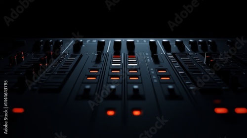 Product photography of a Switchboard illuminated by soft light against a black background. High-resolution, with a focus on the design elements of the Switchboard. Minimalist style. 