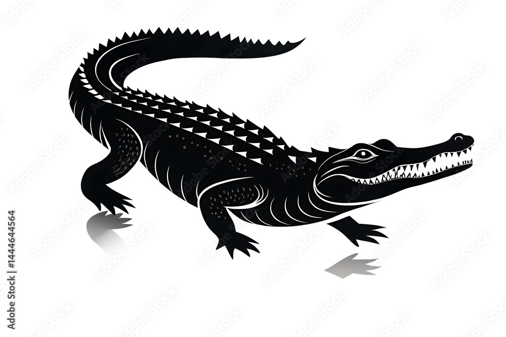 Fototapeta premium Stylized Black Crocodile Silhouette – Minimalist Design with Powerful Jaws