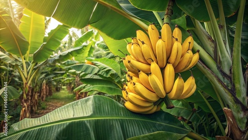 Bright Yellow Bananas on Lush Leaves – Tropical Fresh Harvest