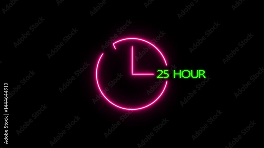Abstract glowing neon 25 hour clock icon modern design animation 4k video. Abstract glowing neon 25 hour clock icon modern design animation 4k video.