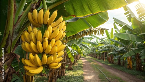 Bright Yellow Bananas on Lush Leaves – Tropical Fresh Harvest