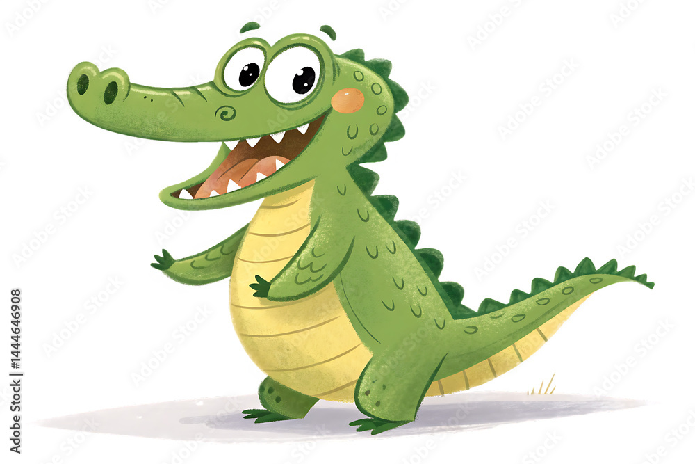 Fototapeta premium Playful Cartoon Crocodile Character – Bright Green and Yellow with Friendly Grin