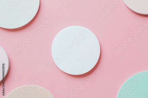 Wallpaper Mural Circular coasters arranged on a pink background, creating a modern and playful aesthetic Torontodigital.ca