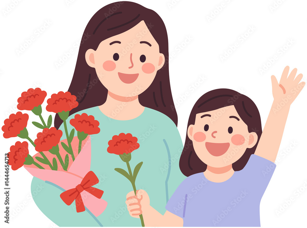 Mom is happy to receive the bouquet Mom is happy to receive the bouquet