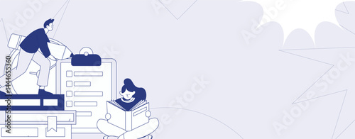 World Book Day Reading Character Flat Vector Concept Operation Hand Drawn Illustration
