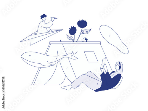 World Book Day Reading Character Flat Vector Concept Operation Hand Drawn Illustration
