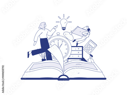 World Book Day Reading Character Flat Vector Concept Operation Hand Drawn Illustration
