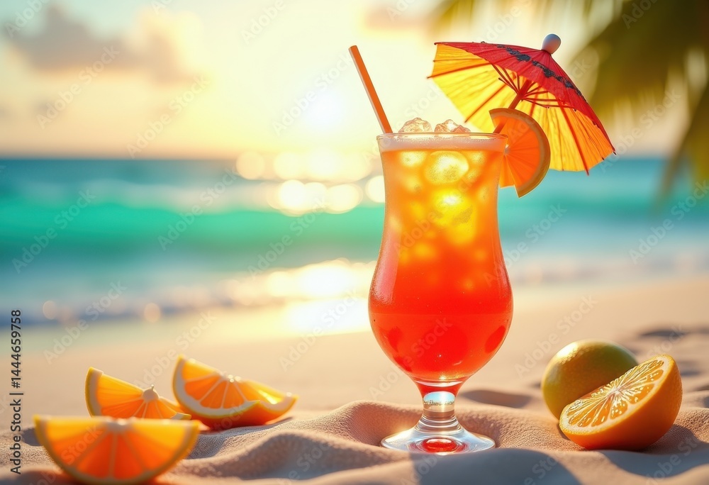 Obraz premium vibrant cocktail glass tropical drinks refreshing beverage summer vibe colorful umbrella garnish citrus fruit, soda, alcohol, liqueur, bar, party, ice, parasol