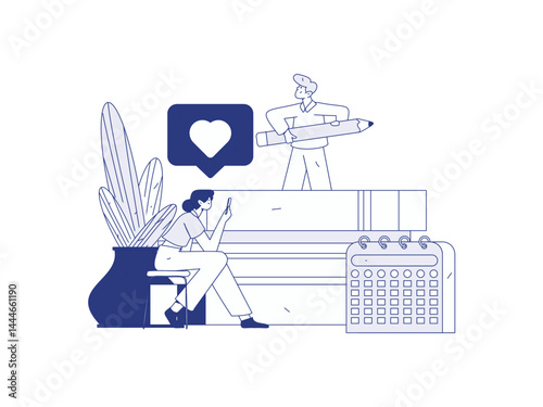 World Book Day Reading Character Flat Vector Concept Operation Hand Drawn Illustration
