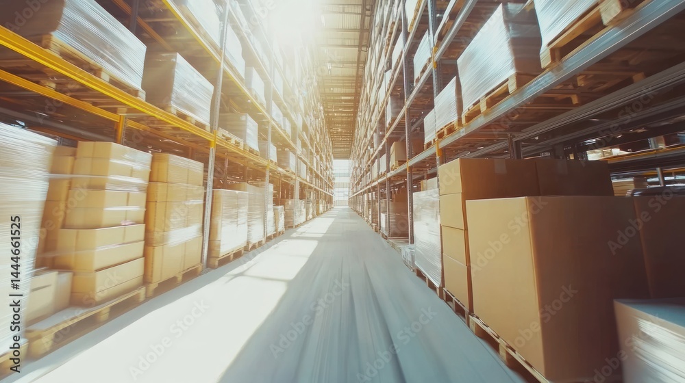 Fototapeta premium Warehouse interior, filled with goods