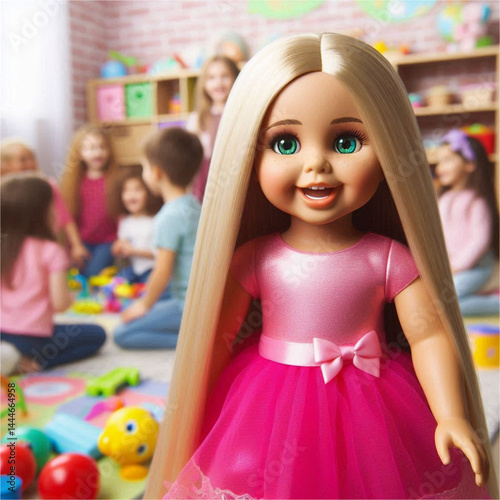 Blonde Fashion Doll in a Colorful Playroom
