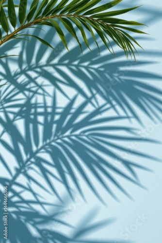 Obraz na płótnie palm leaf shadows softly cast on a light blue wall w salonie