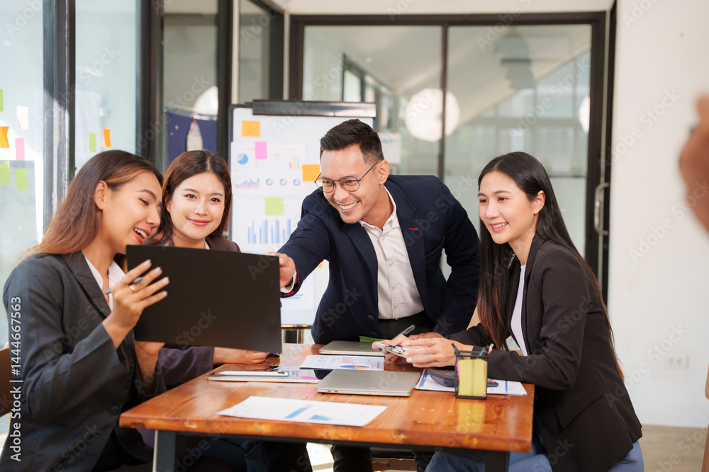 Group of business people are having a presentation meeting in an office room. Group of business people are having a presentation meeting in an office room.