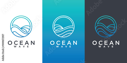 Ocean wave logo design with circular line art
