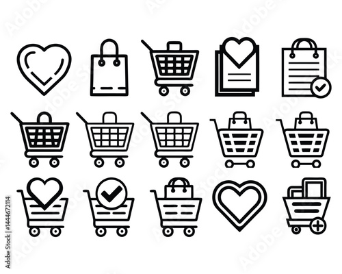wishlist cart icon set