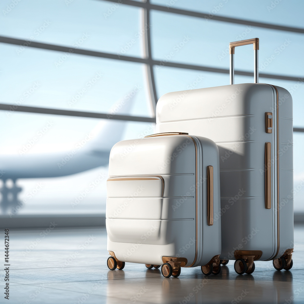 Modern Travel Luggage Set in Airport