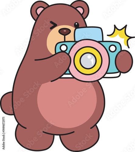 Illustration of cute bear icon.
Funny bear in daily activities elements.
