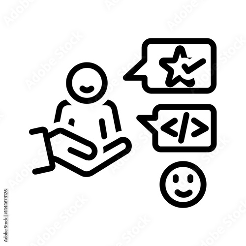 Vector black line icon for Happy client