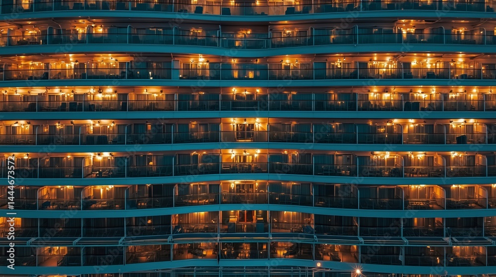 Close Up View of Cruising Ship Balconies Stacked in Rows