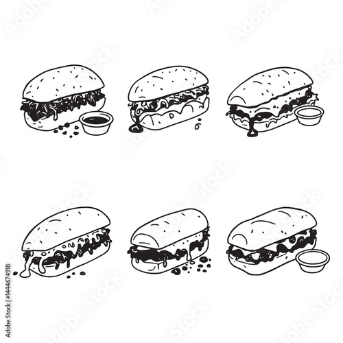 Classic French Dip Sandwich with Au Jus Dip Illustration