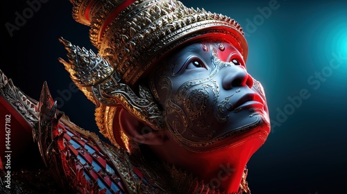 Obraz na płótnie Low Angle 3D Render of Khon Thai Performer Looking Upward w salonie