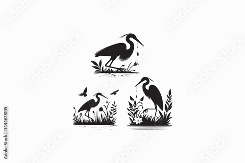 Egret bird vector silhouette image made by adobe illustrator with white color back round. eps