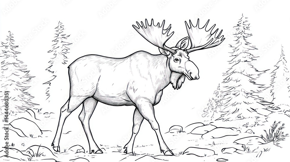 Moose in Forest Landscape Illustration (1) Moose in Forest Landscape Illustration (1)