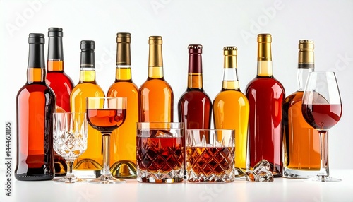 Collection of Fine Wines and Spirits Bottles Ready for Tasting