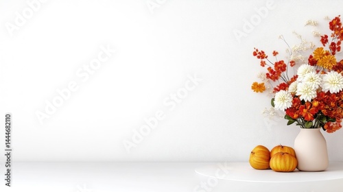 Autumnal floral arrangement against a white background photo