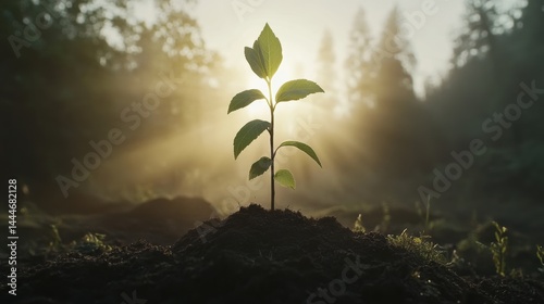 Sunrise Sapling: A New Beginning in the Misty Forest