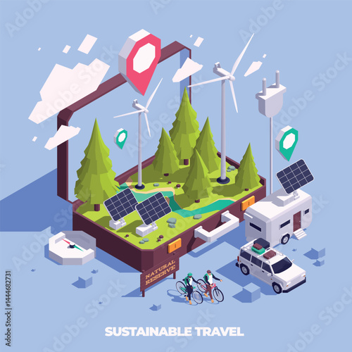 Ecologic Sustainable travel Isometric composition