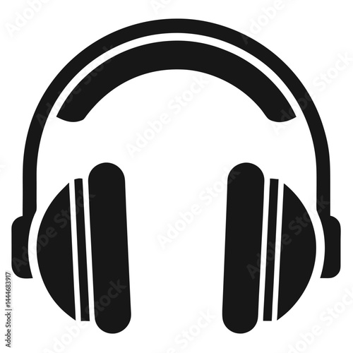 Isolated Black and White Headphones Silhouette, Audio Accessory, Minimalist Design