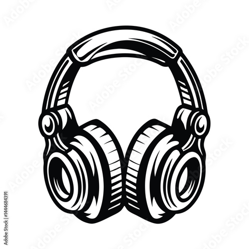 Bold Black and White of Headphones, Isolated on a White Background