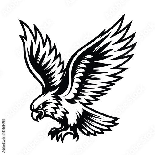 Striking Black and White Eagle, Wings Spread, Ready to Pounce Silhouette Mascot Icon