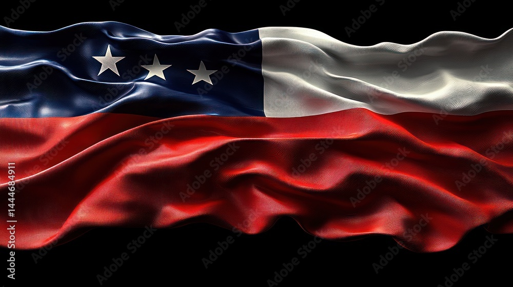 Fototapeta premium A digitally rendered Chilean flag, flowing gracefully in the wind, showing its vibrant colors and texture