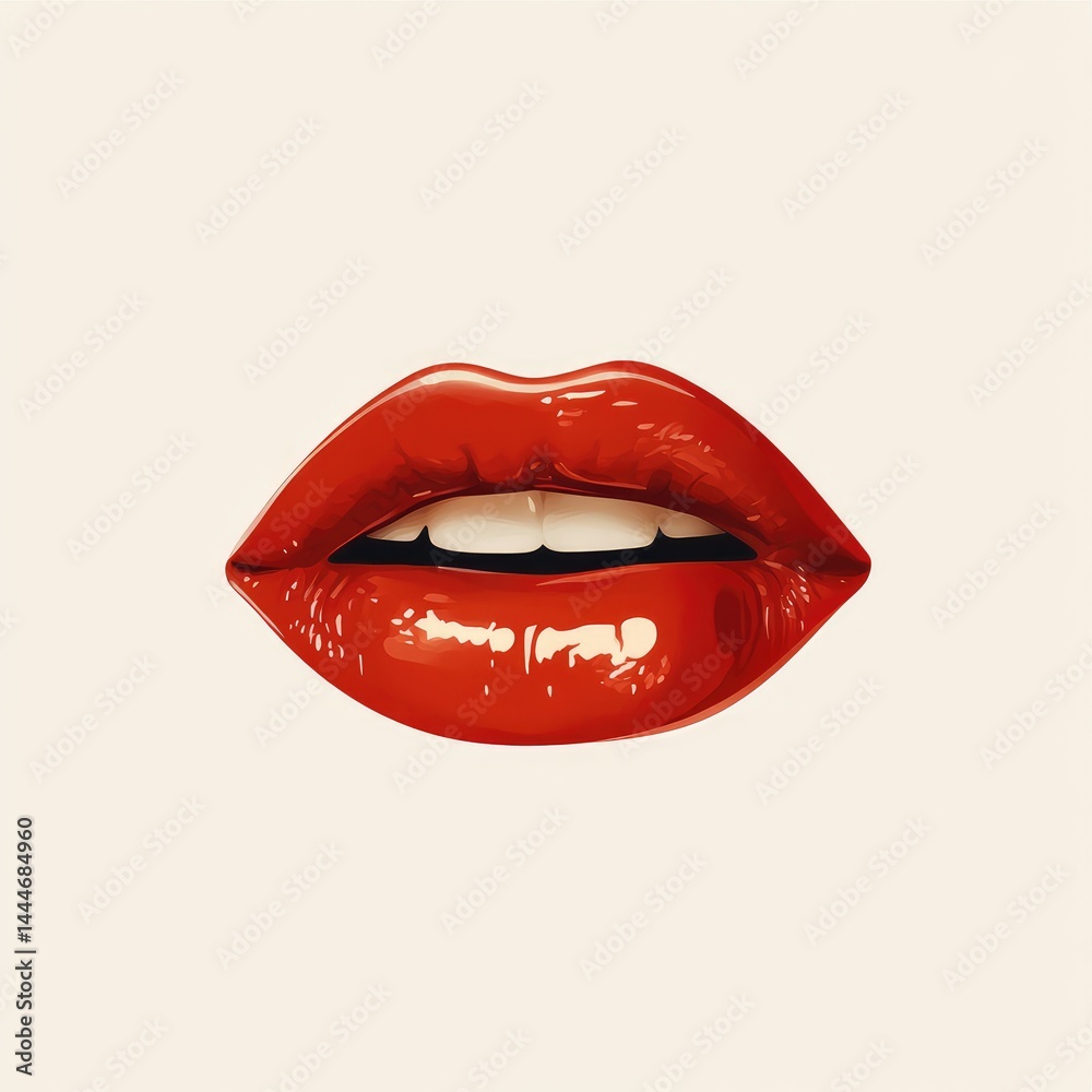 Vector icon of glossy red lips on a white background Vector icon of glossy red lips on a white background
