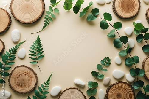 Wallpaper Mural Natural elements wood eucalyptus leaves and stones serene design perfect for spa or wellness brands Torontodigital.ca