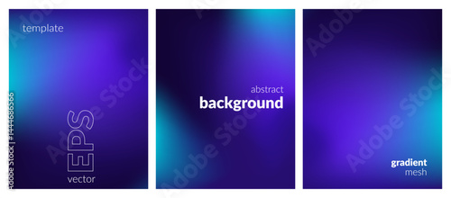 Abstract blurred background set. Gradient mesh. Dark color mix. Effect soft glow blue black blend. Modern design template for web covers, ad banners, posters, brochures, flyers. Vector EP