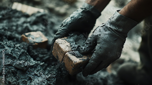 Hands in Gloves Handling Coal Bricks