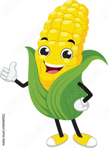 Corn Cartoon Character, Suitable for children's books, sticker, and mascot isolated on white backgrounds