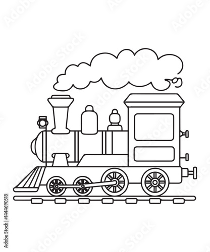 Simple and cute train coloring page for kids, black line art vector illustration on white background