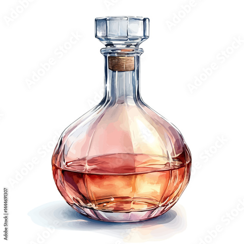 illustration of Crystal Decanter With Aged Wine, watercolor vector, isolated on a white background.