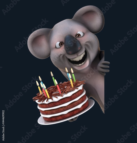 Photography Fun 3D cartoon koala with a sign