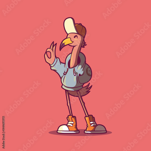 A Flamingo Character dressed as a bully vector illustration. Mascot, animal design concept.