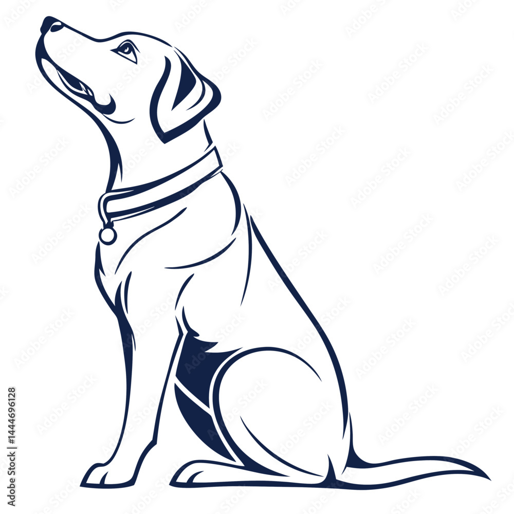 Obraz premium Seated Labrador Retriever Illustration, Stylish Line Art Pet Dog, White Background