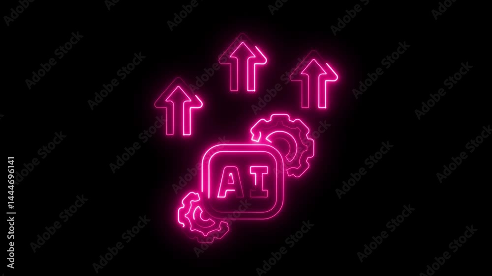 Artificial intelligence and growth pink neon concept on black background Artificial intelligence and growth pink neon concept on black background
