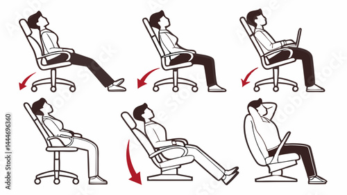 Ergonomic Reclining Office Chair Positions Illustration for Comfortable Sitting and Working
