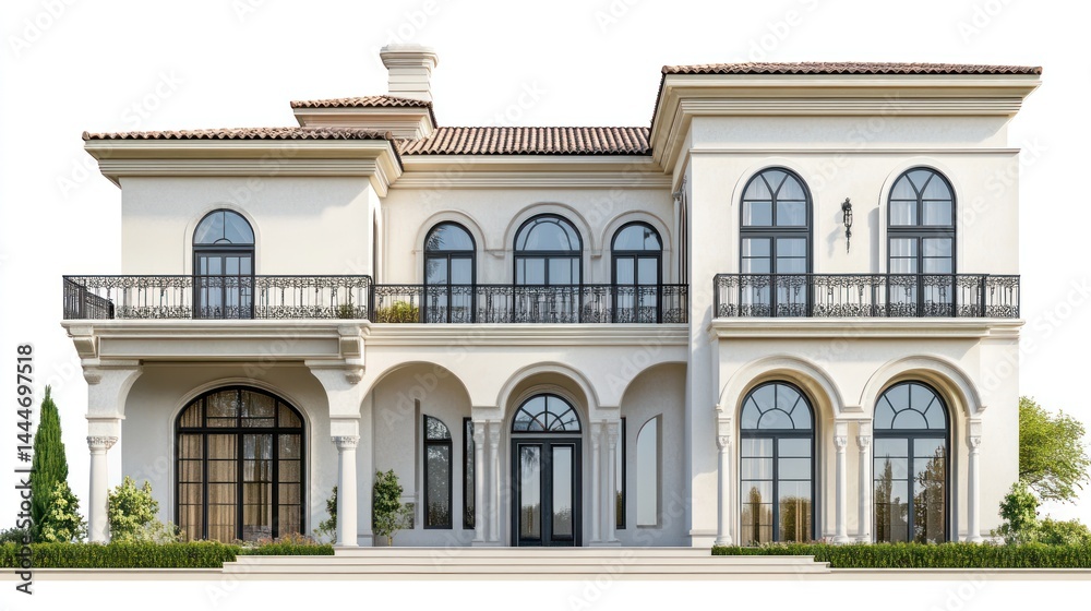 Magnificent mediterranean villa isolated, showing classic architectural design Magnificent mediterranean villa isolated, showing classic architectural design