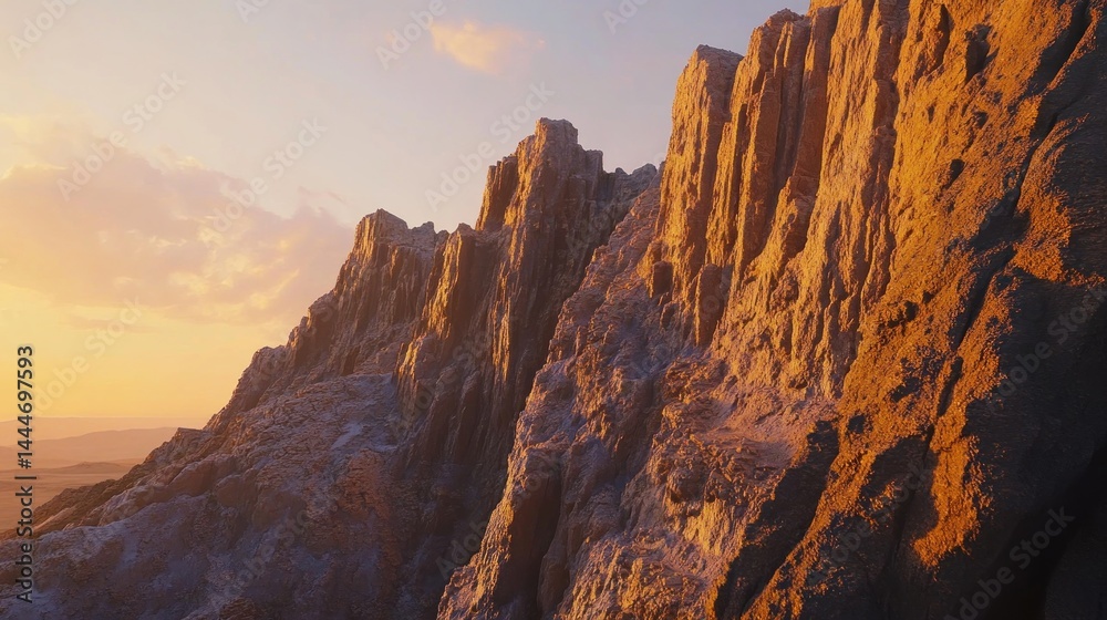 Fototapeta premium Jagged peaks bathed in dawns glow